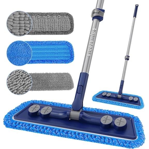 Microfiber Mops for Floor Cleaning - Dust Mop Hardwood Floors with 55 Adjustable Handle 3 Thickened Washable Pads Wet Dry Mopping Pet Hairs Walls Tile Wood Laminate Home Kitchen