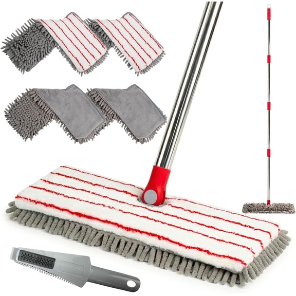 Microfiber Mops for Floor Cleaning, Flat Dust Mop with 4 Washable Pads, Dual-Sided Flip Mop for Wet & Dry Use, Extendable 62 Handle with Scraper, Floor Mops for Hardwood,Laminate,Vinyl,Kitchen,Tile