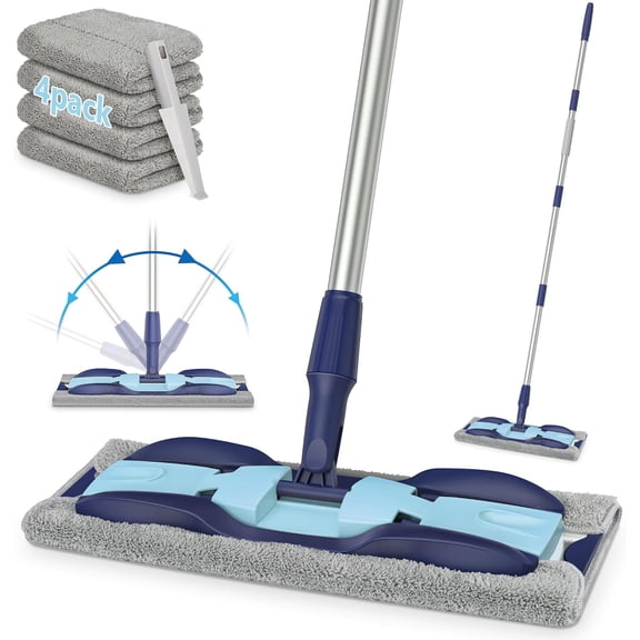 Microfiber Mops for Hardwood Floor Cleaning: Flat Floor Mop with 4 Washable Pads 59" Adjustable Handle - Dust Dry Mop for Kitchen BathroomTile Laminate Wood Vinyl - Home Commercial Mops