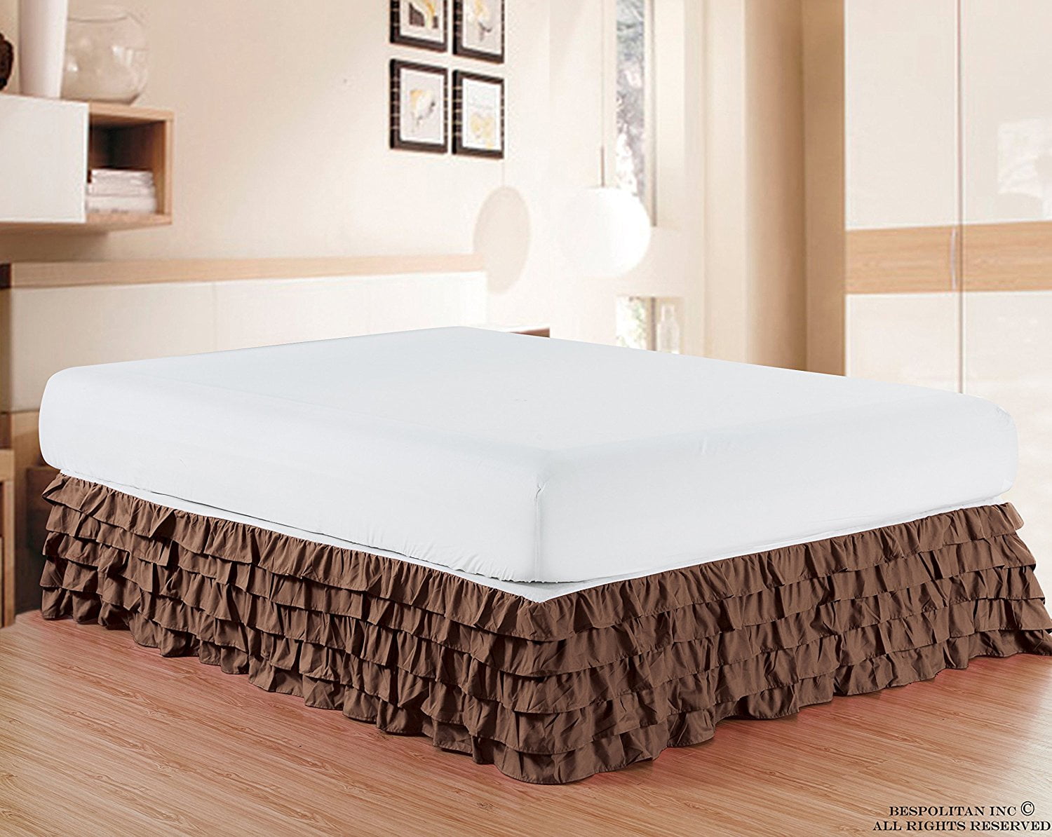 Microfiber Multi Ruffle Bed Skirt 15inch Drop California King Chocolate Brown