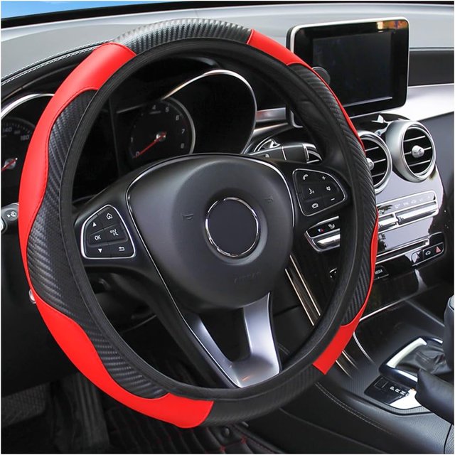 Microfiber PU Leather Steering Wheel Protector, 15 Inch, Elastic, Anti-Slip, for Most Cars Red