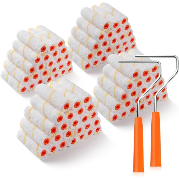 Microfiber Paint Roller 4 Inch, Mini Paint Roller Covers (3/8 Inch Nap, 100 Pack), Small Paint Rollers for House Painting with Paint Roller Frame, Wall Painting Tool