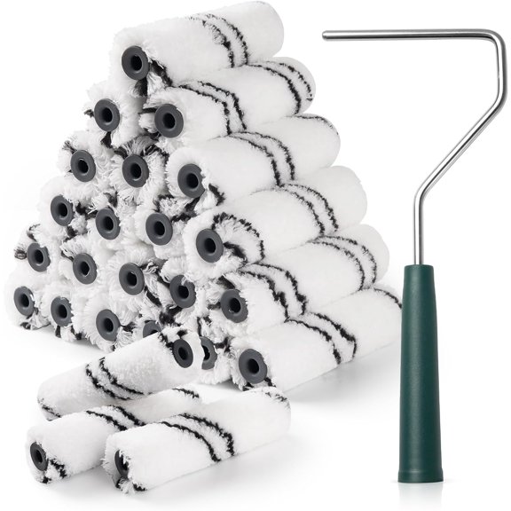 Microfiber Paint Roller Covers, 24 Pack Paint Roller 4 Inch (3/8 Inch Nap), Paint Roller Frame, Small Paint Rollers for Painting Walls, Home Improvement Paint Supplies