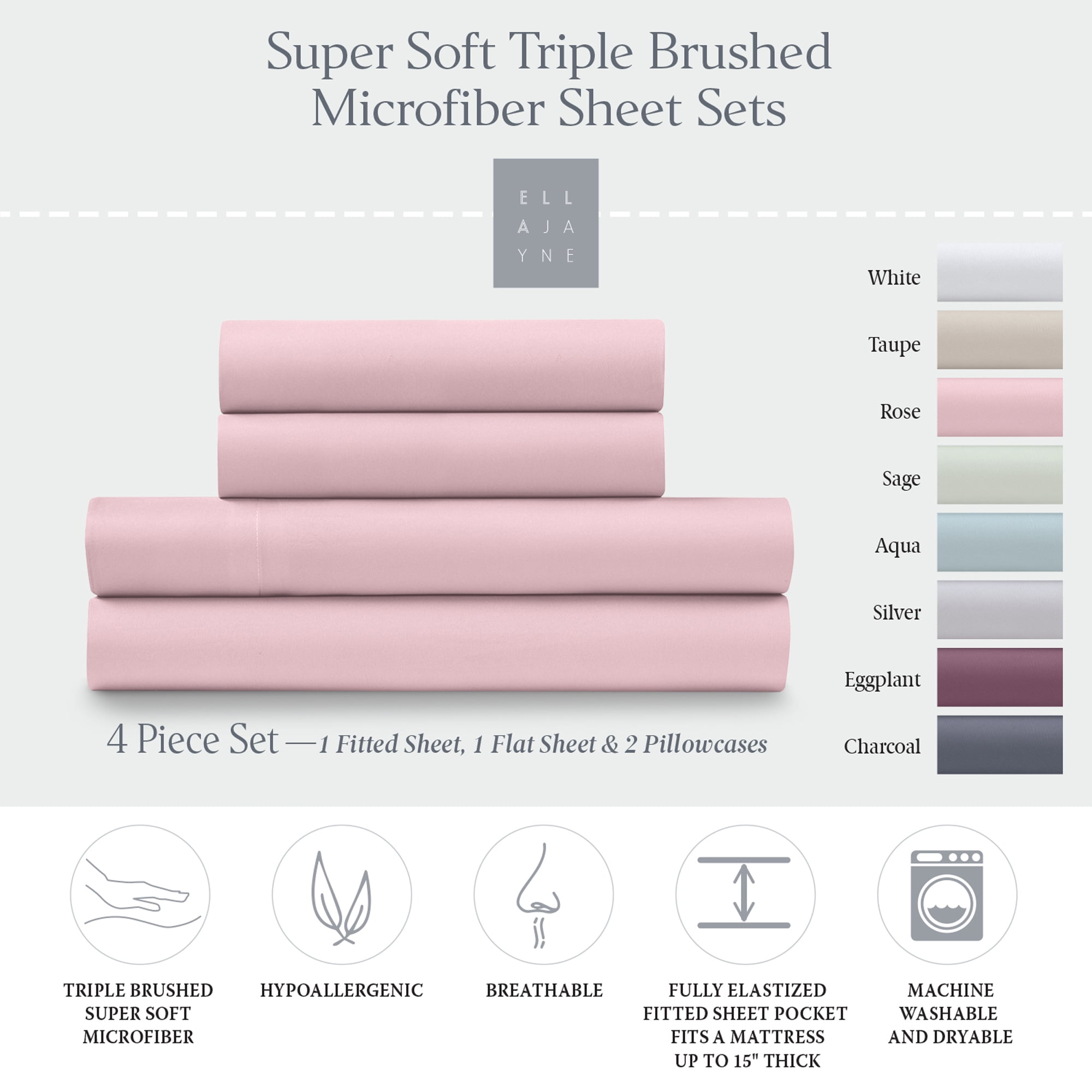 Queen Size Silver Solid Microfiber Sheet Set