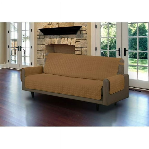 Microfiber Pet Protector Cover with Tucks & Strap for Sofa, Camel
