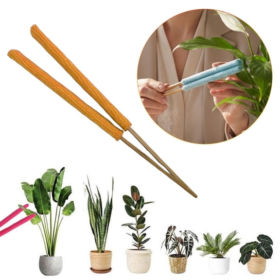 Microfiber Plant Cleaning Tongs Portable Wooden Leaf Dust Cleaner Tool Gentle Non-Damaging Dust Removal Pliers for Houseplant Foliage Ideal Gardening Accessory Orange 10 Inch (1Pcs)
