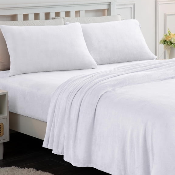 Microfiber Polar Fleece Sheet Set, Ultra Soft Warm Plush Velvet Bed Sheets, 15 Inch Deep Pocket 4‑Piece Bedding Set for Winter