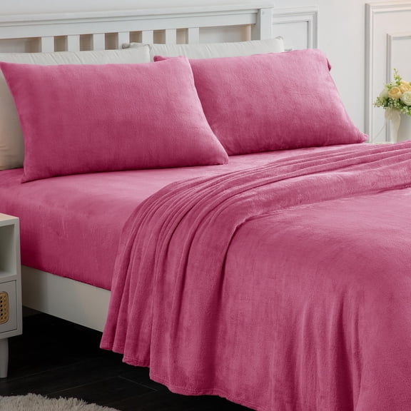 Microfiber Polar Fleece Sheet Set, Ultra Soft Warm Plush Velvet Bed Sheets, 15 Inch Deep Pocket 4‑Piece Bedding Set for Winter