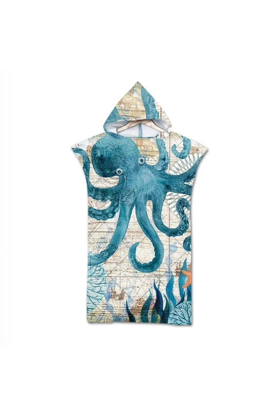 Microfiber Printed Hooded Beach Towel Quick Dry Swimming Pool Poncho Bathrobe Cloak for Adults Bath Changing Robe