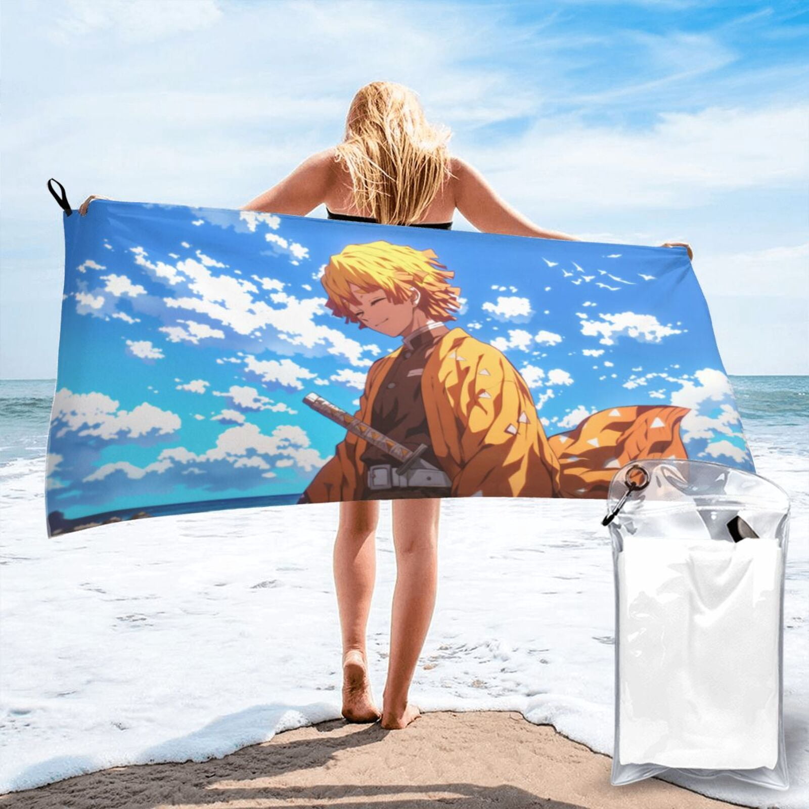 Microfiber Quick Drying Beach Towel Demon Slayer Agatsuma Zenitsu 3D Anime Printing Bath Towels ...