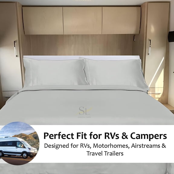 Microfiber RV Sheet Sets, 60x80 Camper Queen, Light Grey Solid - 4 Piece Set