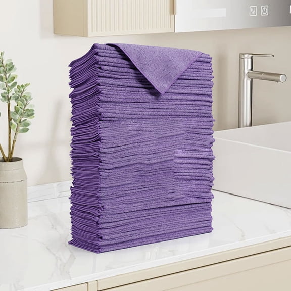 Microfiber Rag Absorbent Cleaning Cloth Kitchen Dish Cloth Quick Dry No Streak Dish Rags Glass Cloths 12inchx12inch 3 Pack (Purple)