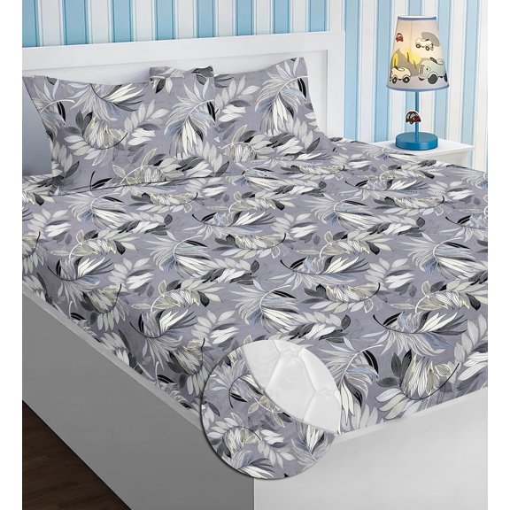 Microfiber All Round Elastic Fitted Bedsheets For Double Bed With 2 King Size Pillow Covers | 72x78+8 Inches, Grey & Black - Premium Brushed Microfiber Bedsheet, Breathable & Long Lasting