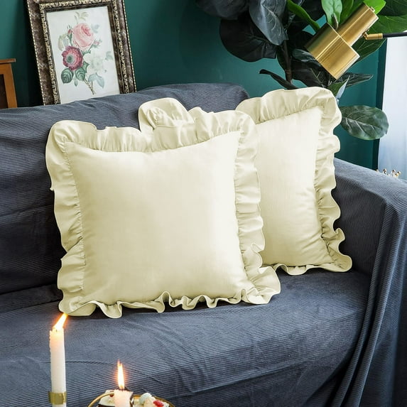 Grace Linen Microfiber Ruffle Pillow Shams Set of 2, 26X26 - Smooth Soft & Breathable - Decorative Pillowcases 26X26 - Ivory