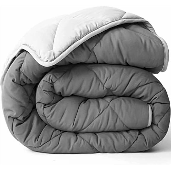 Microfiber All Seasons Down Alternative Quilted Comforter - Cooling Breathable Premium Soft Reversible Microfiber Duvet Blanket, Light Gray/Dark Gray, King/California King