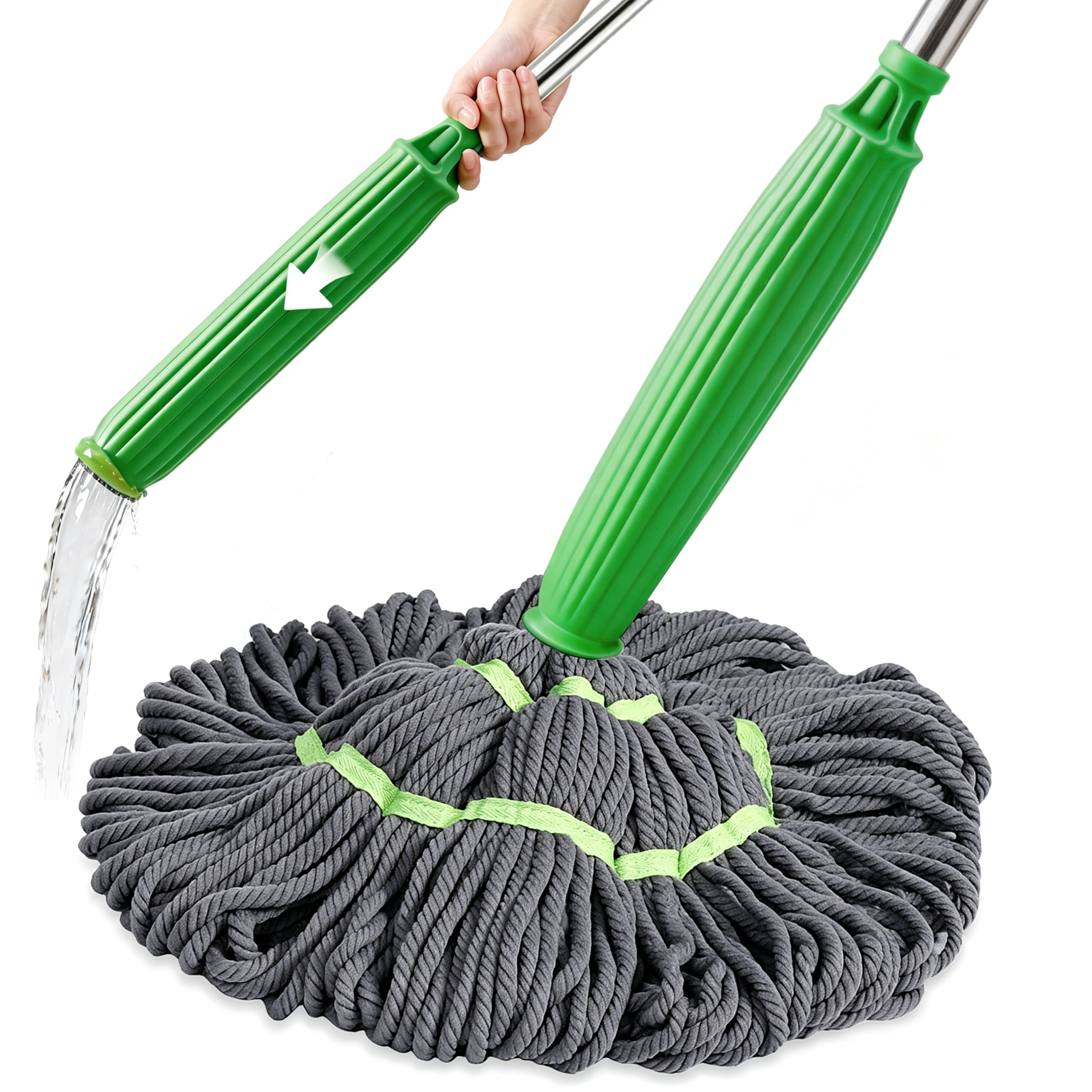 GARITIN Self-Wringing Twist Mop, Microfiber Floor Mop for Household Cleaning, Green