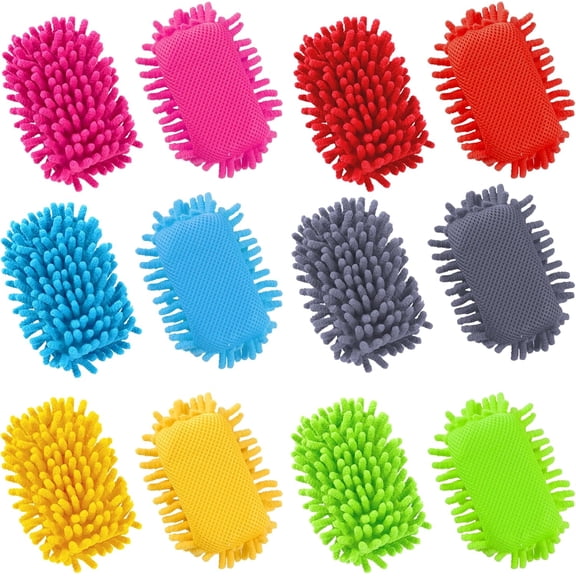 Microfiber Shag Whiteboard Eraser, 12 Pcs Washable Dry Erase Eraser with Furry Side for Window, Desk, Car, Monitors - Versatile Cleaning Tool for Office, Home, and Classroom Use, 6 Colors