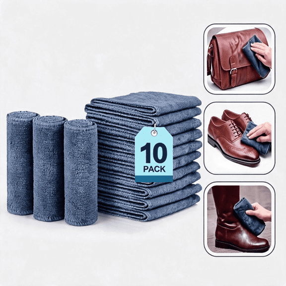 Microfiber Shoe Shine Cloth 10 Pack Leather Polish Buffing Suede Cleaner Towel for Boots Car Interior Blue