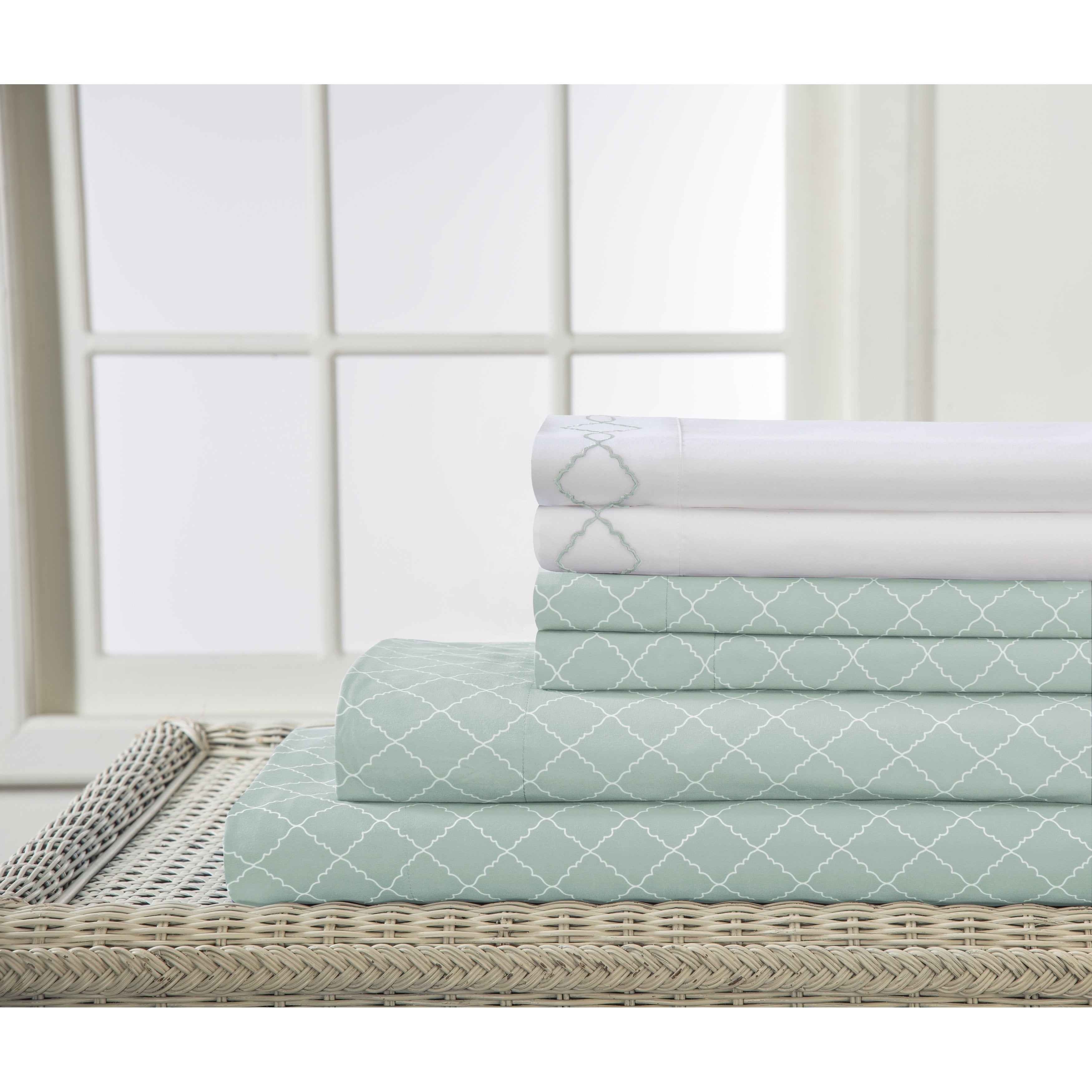 Microfiber Spa Blue Revina Print/Embroidered Bonus Sheet Set Full