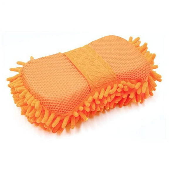 Microfiber Sponge for Auto Detailing, High Density Non Scratch Chenille Cloth with Elastic Hand Strap, Polyester and Polyamide Blend for Superior Cleaning (Orange)