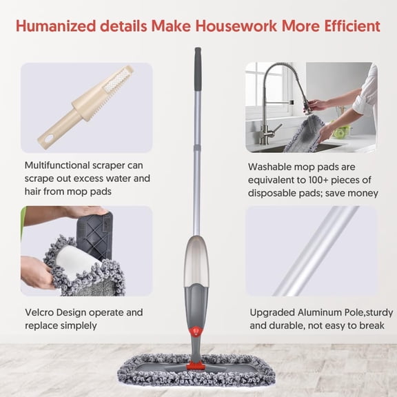 Microfiber Spray Floor Mop for Efficient Cleaning of Hardwood, Tiles, and Laminate Floors - Includes 3 Reusable Pads and Refillable Bottle