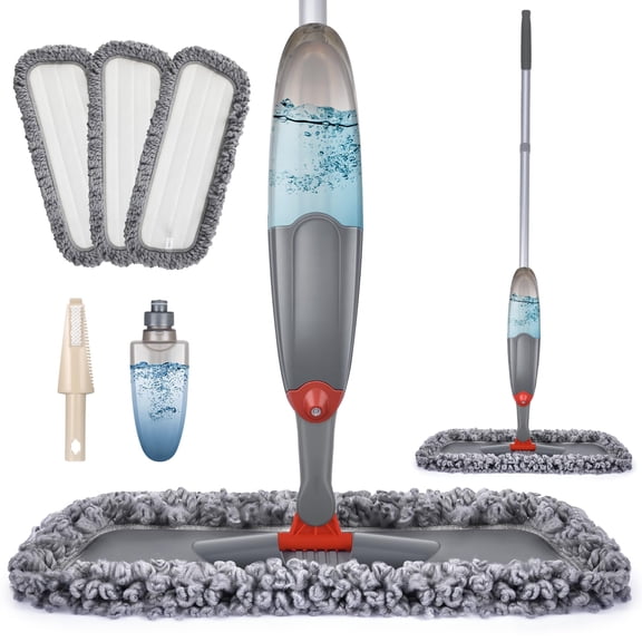 Microfiber Spray Floor Mop with 3 Replacement Heads 435ml Bottle for Hardwood Laminate Tile Floors