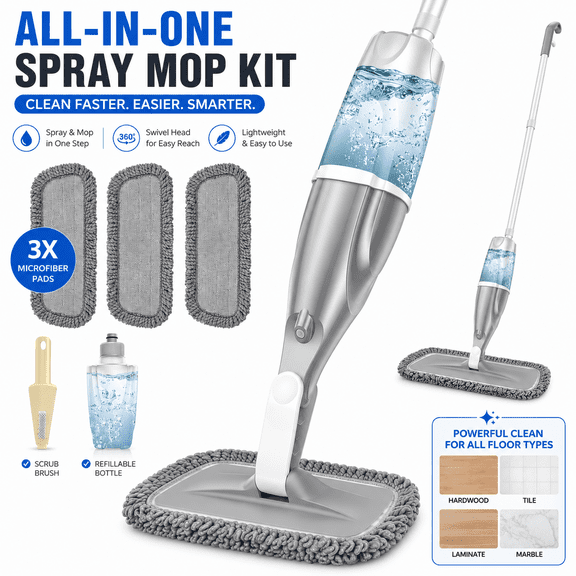 Microfiber Spray Mop for Floor Cleaning - Dust and Wet Mop with 3 Washable Reusable Pads and Refillable Spray Bottle - Flat Floor Mop for Hardwood, Laminate, Ceramic, Tile, and Vinyl