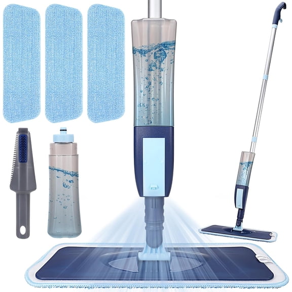 Microfiber Spray Mop for Cleaning Floor, Wet Dry Dust Mop with 3 Microfiber Washable Pads Scraper and 400ML Refill Bottle