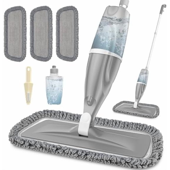 Microfiber Spray Mops for Floors Cleaning: Dust Mop Wet Mop with 3 Washable Resuable Pads -440ML Refillable Bottle and 1 Scraper - Flat Floor Mop for Hardwood Laminate Ceramic Tiles Vinyl Woood