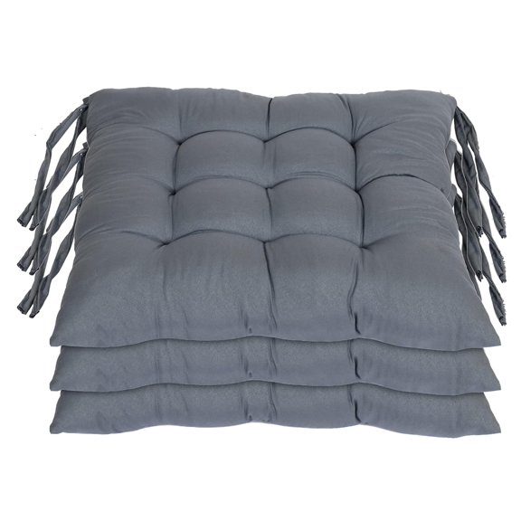 Microfiber Square Chair Pad, Soft & Comfortable Chair Cushion, Grey Color, Size - 45 X 45 X 1 Cm | Cushion For Office, Home & Car Sitting With Ties | Furniture Cushion - Pack Of 3
