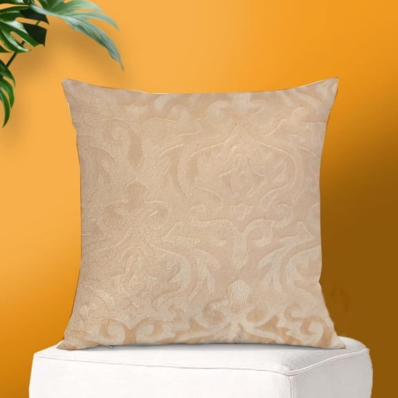 Microfiber Square Pillow Cushion For Sofa & Bed, Beige - 12 X 12 Inch | Soft, Fluffy For Comfort & Back Support | Breathable, Washable | Premium Velvet Outer Cover With Zip - Set Of 1
