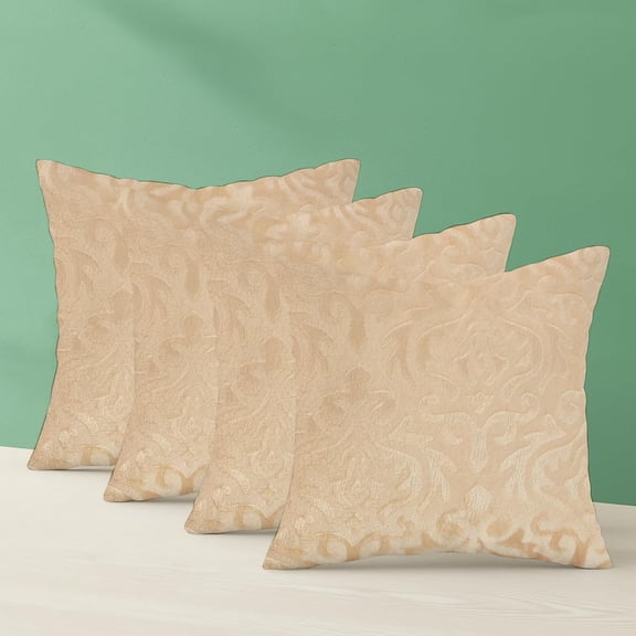 Microfiber Square Pillow Cushion For Sofa & Bed, Beige - 12 X 12 Inch | Soft, Fluffy For Comfort & Back Support | Breathable, Washable | Premium Velvet Outer Cover With Zip - Set Of 4