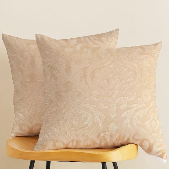 Microfiber Square Pillow Cushion For Sofa & Bed, Beige - 24 X 24 Inch | Soft, Fluffy For Comfort & Back Support | Breathable, Washable | Premium Velvet Outer Cover With Zip - Set Of 2