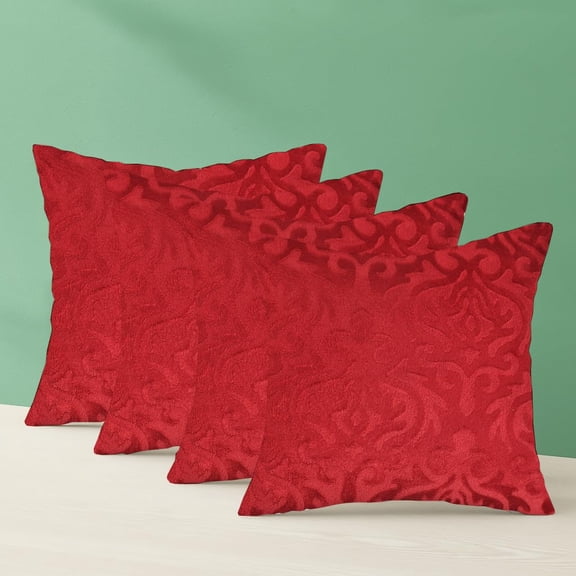 Microfiber Square Pillow Cushion For Sofa & Bed, Maroon - 12 X 12 Inch | Soft, Fluffy For Comfort & Back Support | Breathable, Washable | Premium Velvet Outer Cover With Zip - Set Of 4