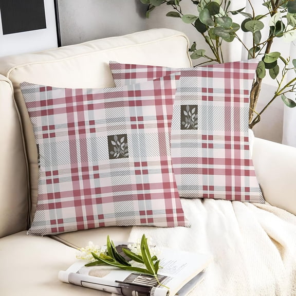 Microfiber Square Pillow Cushion For Sofa & Bed, Maroon & Black - 24 X 24 Inch | Fluffy For Comfort & Back Support | Premium Cotton Cushion Cover With Zip, Neck Support - Set Of 2