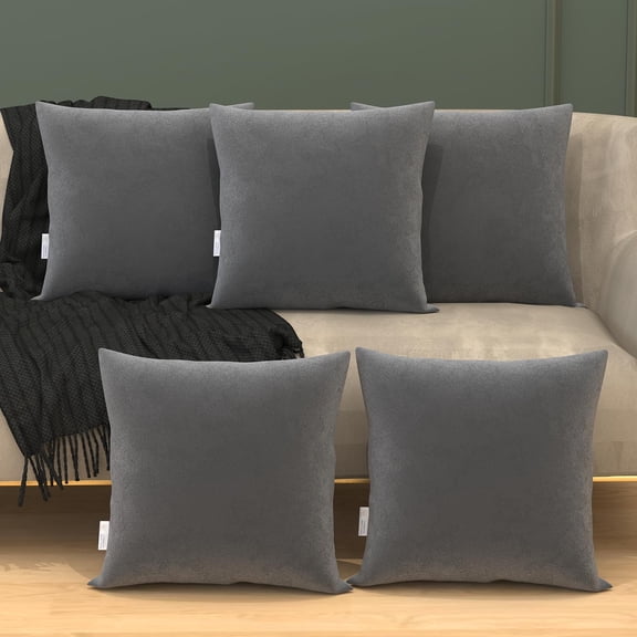 Microfiber Square Pillow, Cushion For Sofa, Car & Decoration, Grey, Size - 12 X 12 Inch | Throw Pillow, Back & Neck Support, Hypoallergenic, Washable, Grey Velvet Cover - Pack Of 5