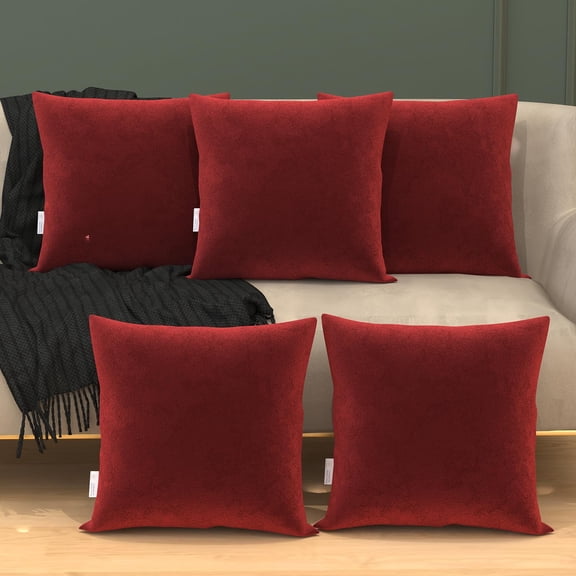 Microfiber Square Soft Pillow Cushion For Sofa & Bed, Maroon - 16 X 16 Inch | Fluffy For Comfort & Back Support | Breathable, Washable | Premium Velvet Outer Cover With Zip - Pack Of 5