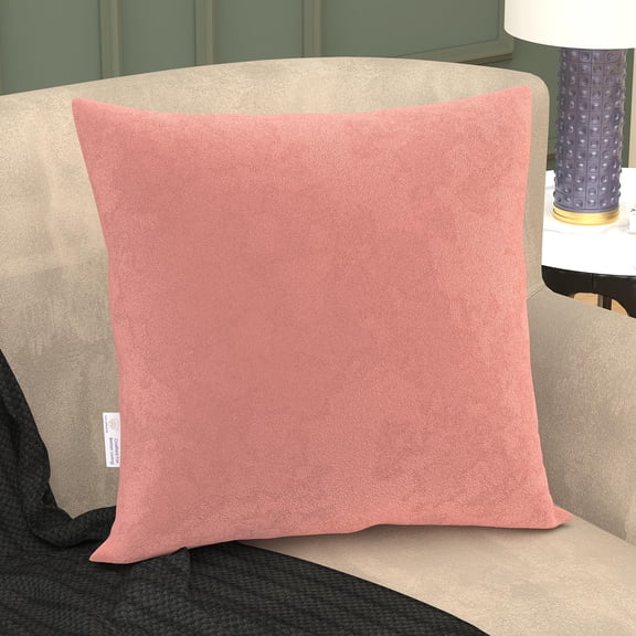 Microfiber Square Soft Pillow Cushion For Sofa & Bed, Peach - 24 X 24 Inch | Fluffy Pillow For Comfort & Back Support | Breathable, Washable | Premium Velvet Outer Cover With Zip - Pack Of 1