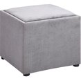 Microfiber Square Storage Ottoman with Wood Tray, Grey