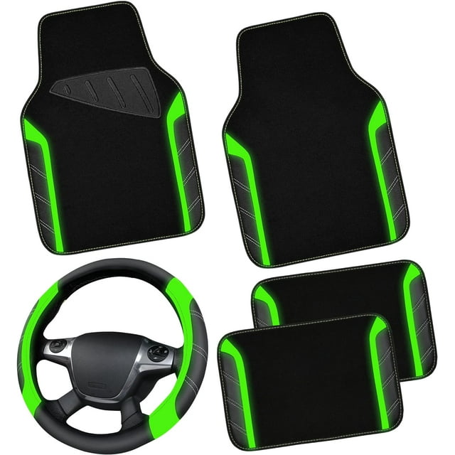 Microfiber Steering Wheel Cover and Waterproof Car Floor Mats,Leather