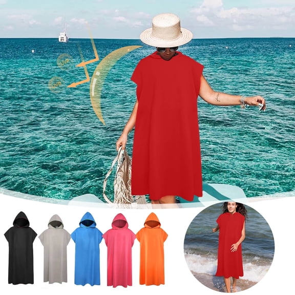 Microfiber Surf Changing Towel Bathrobe With Hood | Quick Dry Lightweight Absorbent | 90% Polyester 10% Polyamide | Unisex One Size Fits All | For Swimming Beach Pool | Soft Travel Poncho