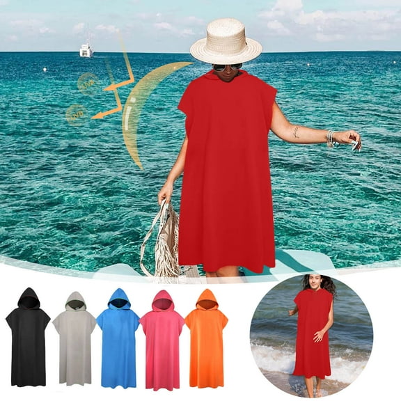 Microfiber Surf Changing Towel Bathrobe With Hood | Quick Dry Lightweight Absorbent | 90% Polyester 10% Polyamide | Unisex One Size Fits All | For Swimming Beach Pool | Soft Travel Poncho