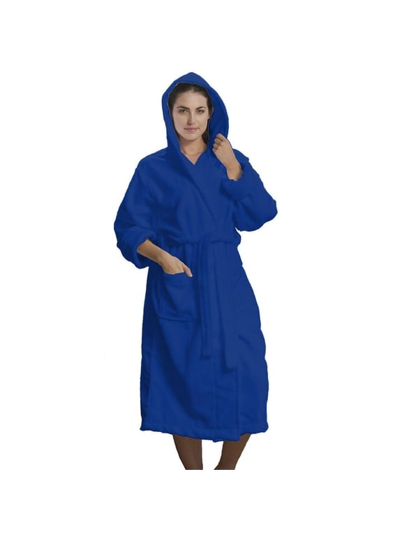Terry Feeling Quick Dry Microfiber Hooded Robe for Women and Men, Navy, One Size
