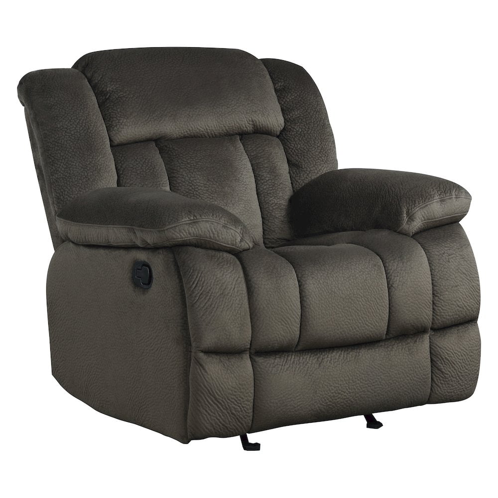Contemporary Chocolate Microfiber Glider Recliner with Manufactured Wood