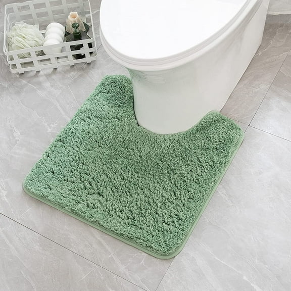 Microfiber Toilet Bath Mat U-Shaped Contour Shaggy Rugs Non Slip Extra Thick Soft Absorbent Water for Bathroom Commode Machine Washable(20x20 Inch, Sage Green) Sage Green 20''x20'' U-shape