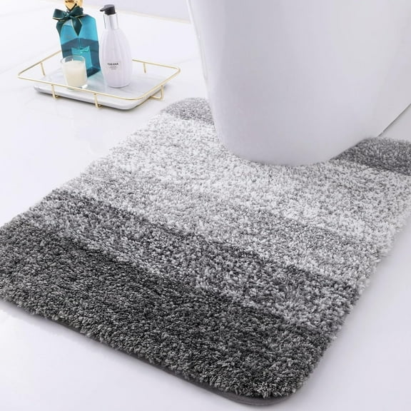 Microfiber Toilet Rugs U-Shaped, Shaggy Soft and Absorbent Bathroom Rugs, Non-Slip, Thick Plush Bathroom Mat, Machine Washable Dry Contour Bath Mats for Toilet Base, 24" x 20", Gray