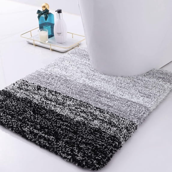 Sortora Microfiber Toilet Rugs U-Shaped, Shaggy Soft and Absorbent Bathroom Rugs, Non-Slip, Thick Plush Bathroom Mat, Machine Washable Dry Contour Bath Mats for Toilet Base, 24" x 20", Black