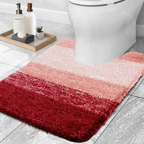 Microfiber Toilet Rugs U-Shaped, Shaggy Soft and Absorbent Bathroom Rugs, Non-Slip, Thick Plush Bathroom Mat, Machine Washable Dry Contour Bath Mats for Toilet Base, 20" x 20", Burgundy