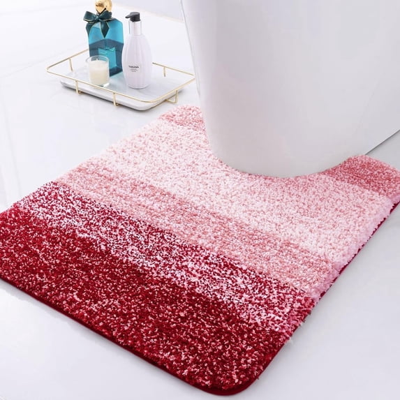 Sortora Microfiber Toilet Rugs U-Shaped, Shaggy Soft and Absorbent Bathroom Rugs, Non-Slip, Thick Plush Bathroom Mat, Machine Washable Dry Contour Bath Mats for Toilet Base, 24" x 20", Burgundy