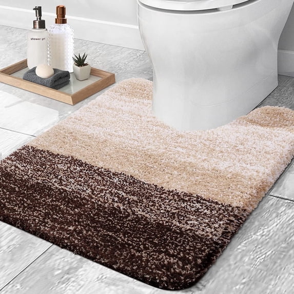 Sortora Microfiber Toilet Rugs U-Shaped, Shaggy Soft and Absorbent Bathroom Rugs, Non-Slip, Thick Plush Bathroom Mat, Machine Washable Dry Contour Bath Mats for Toilet Base, 20" x 20", Brown